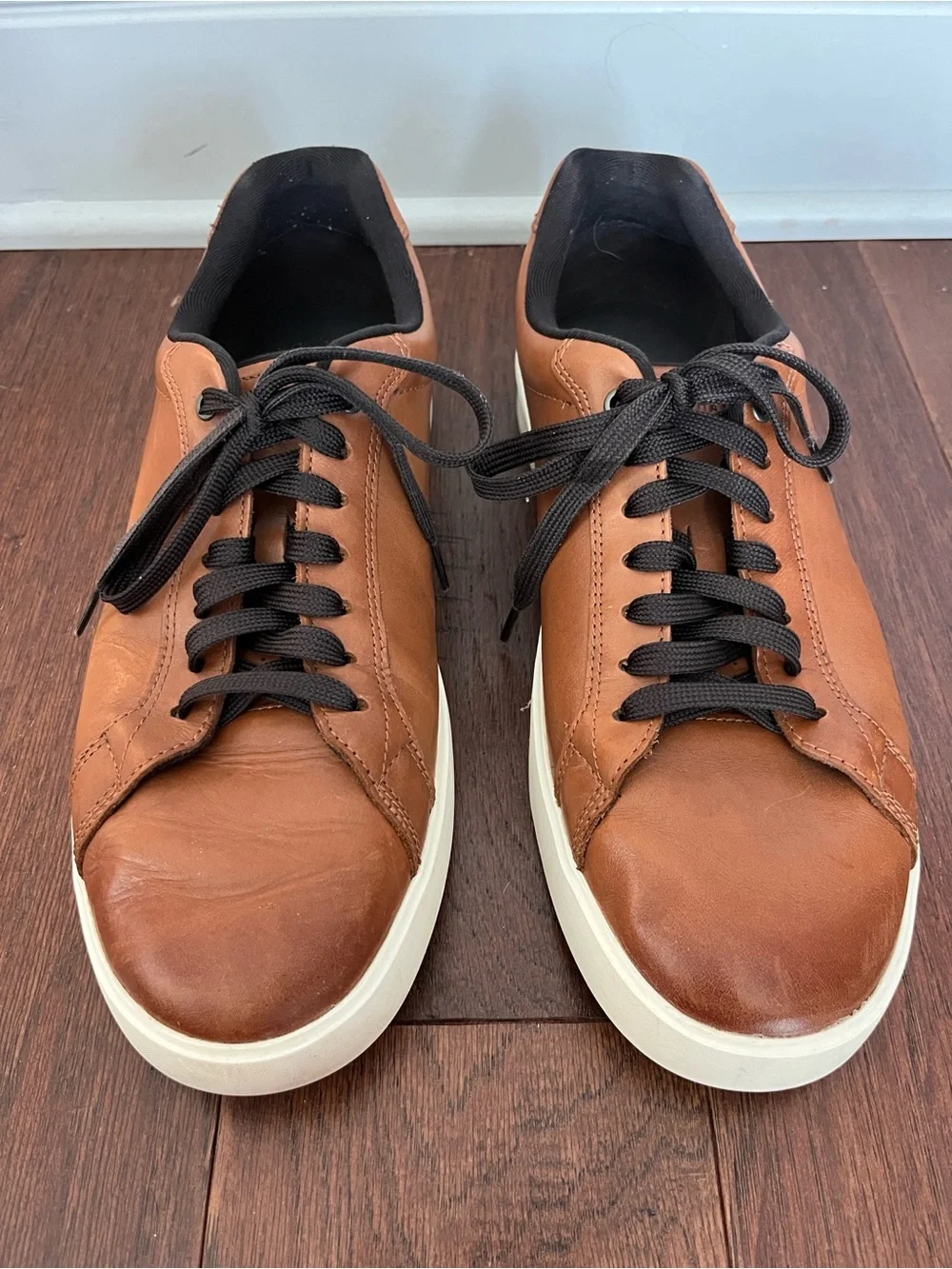 Cole Haan Tan Leather Low-Top Sneakers with Black Laces